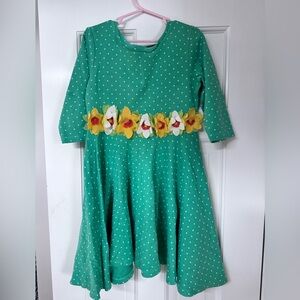 Mini Boden Pink Polka Dot Kids Dress with Butterfly Appliqué; Size 6-7